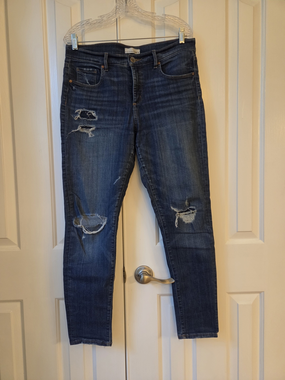 LOFT Modern Skinny Dark Blue High Waist Distressed Jeans